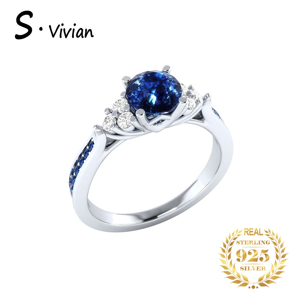 Nhẫn mạ bạc 925 đính đá sapphire thời trang dành cho nữ