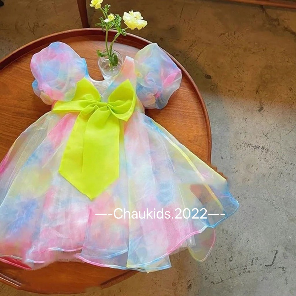 Váy công chúa bé gái, Váy cầu vồng cột nơ sau cho bé