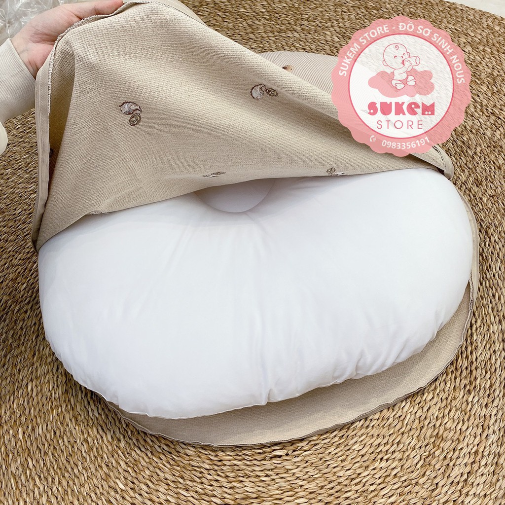 Gối Chống Trào Ngược Emong Thần Thánh 100% Cotton Êm Ái, Không Xẹp Giúp Bé Nằm Ngủ Hay Ăn Sữa Nhiều Giờ