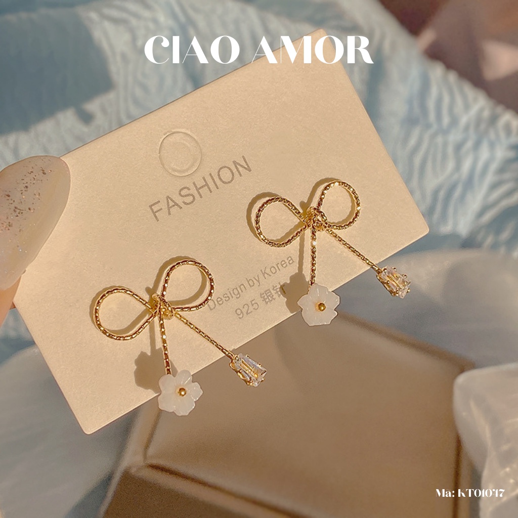 Khuyên tai nữ, Bông tai ngắn nơ mảnh đơn giản Trang sức Ciao Amor - KT0147