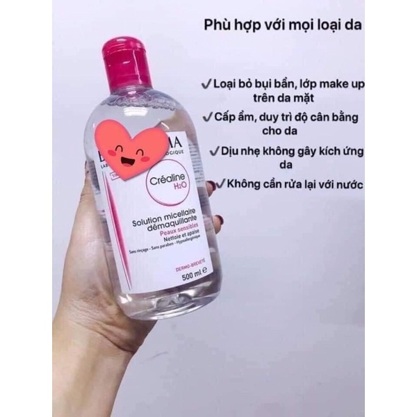🌱 Nước tẩy trang Bio d e rma hồng Crea line H 2 Ô nhẹ nhàng làm sạch và loại bỏ lớp make-up