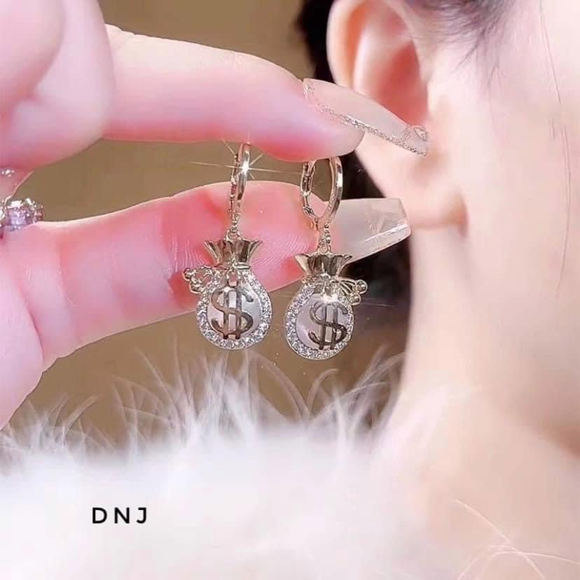 Bông tai nữ bạc thật hình túi tiền hàng hot LINH MIU SILVER