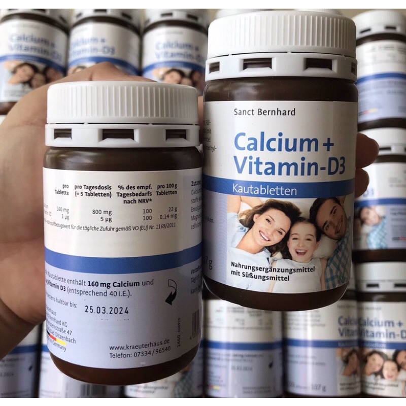 [NỘI ĐỊA ĐỨC] Viên ngậm Sanct Bernhard Calcium Vitamin D3 hương vị sôcla, bổ sung canxi vitamin D3 cho cả gia đình, 150v