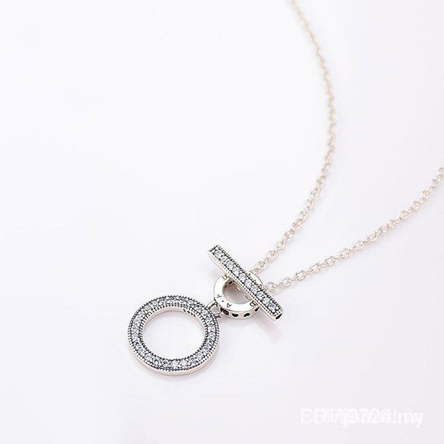 Vòng cổ PANDORA mạ bạc 925 mặt kiểu nhẫn đôi lãng mạn 399039