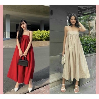 Đầm maxi,váy suông 2 dây cúp ngực dáng dài chất đũi xước