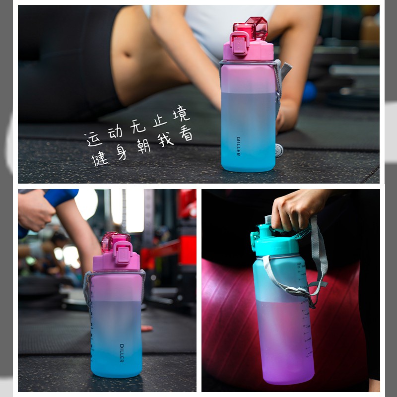 Diller Bình Nước Thể Thao Bằng Silicone Không Chứa BPA Kèm Ống Hút Đánh Dấu Thời Gian Cho Gym D58 4L