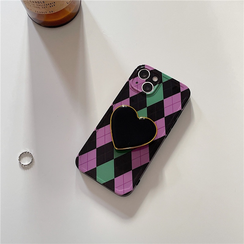 Ốp Điện Thoại Họa Tiết Hình Thoi Màu Tương Phản Phong Cách retro Nhật Hàn Cho iPhone 14 13 12 11 Pro Max