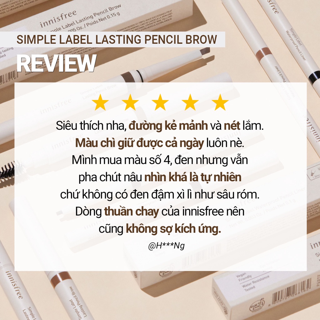 [Mã COSIF05 giảm 10% đơn 400K] Chì kẻ mày thuần chay lâu trôi innisfree Simple Label Lasting Pencil Brow 0.15g