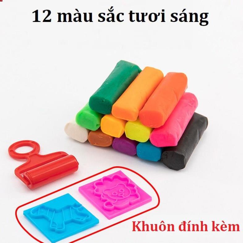Đất nặn nhiều màu Deli Chất liệu an toàn có khuôn kèm 12 màu 01 hộp nhựa có quai xách đồ chơi sáng tạo cho bé