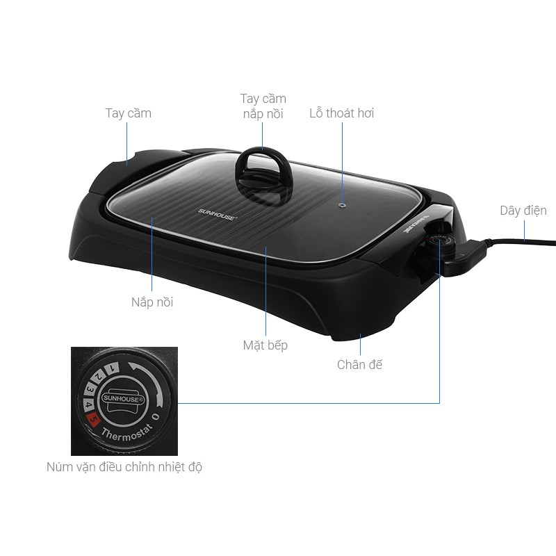 Bếp nướng điện Sunhouse SHD4602 + tặng khuôn làm giò inox