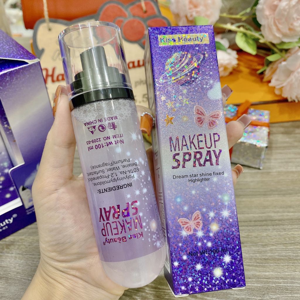 Xịt khoáng nhũ Makeup lấp lánh hộp tím P1