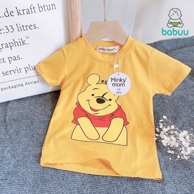 Áo Thun Minky Mom Bé Trai Bé Gái Vải Cotton 1,2,3,4,5,6 Tuổi-Áo Phông Đô Rê Mon,Vua Sư Tử,Chuột Mickey,Gấu Pooh,Sóc