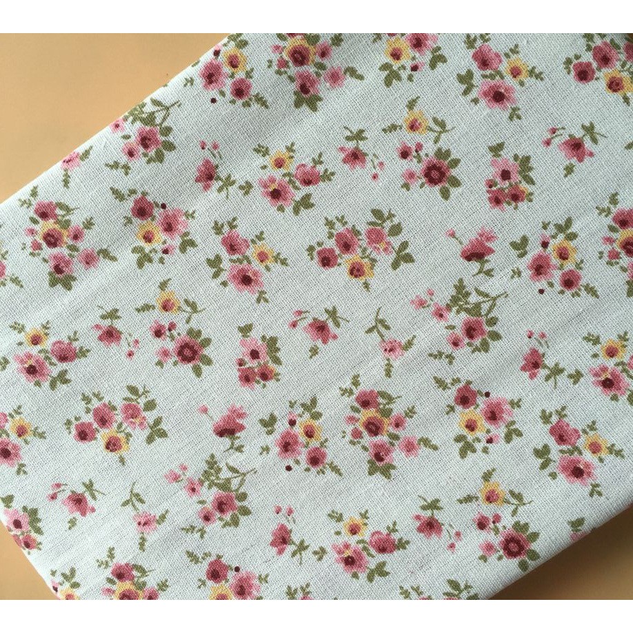 Vải linen họa tiết Hoa nhí vàng hồng nhạt V-A08