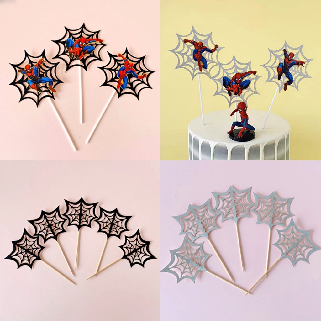Thẻ Trang Trí Bánh Cupcake Chủ Đề Người Nhện Độc Đáo Cho Tiệc Sinh Nhật Bé