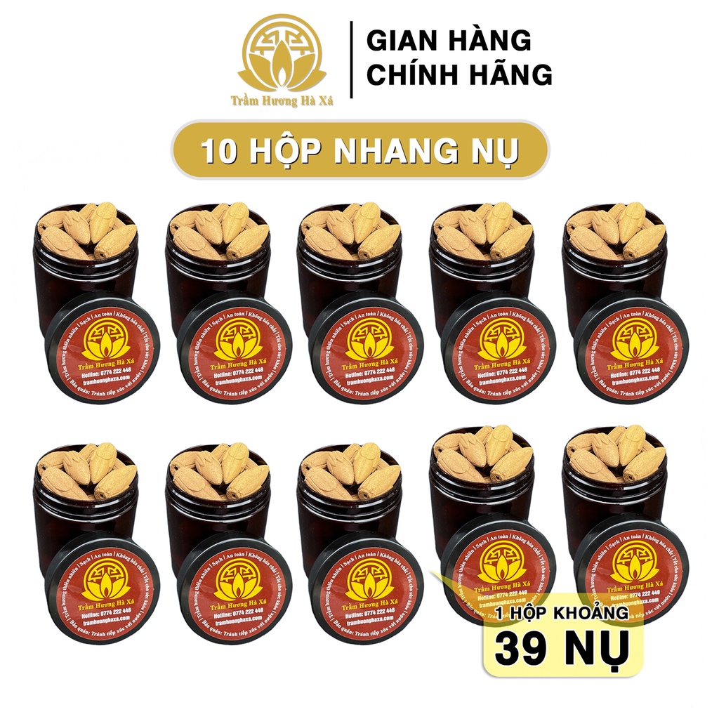 Bộ 10 hộp nhang nụ Trầm Hương Hà Xá xông nhà 100g x 10 đồ thờ cúng phong thủy
