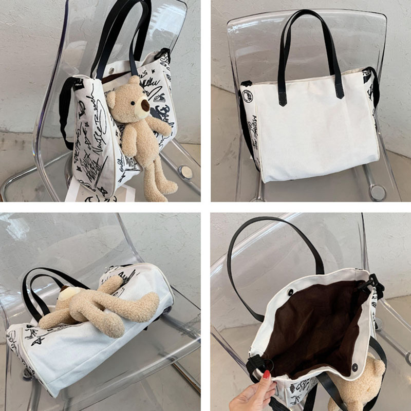 Túi đeo một bên vai IELGY canvas màu đen/ trắng sức chứa lớn đa năng thời trang đơn giản thường ngày nhỏ gọn cho nữ