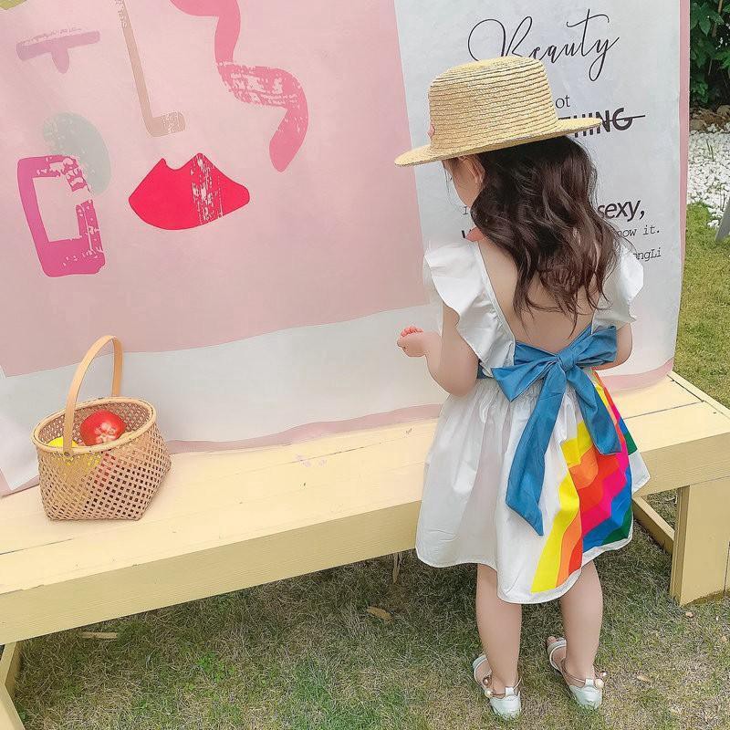 Đầm công chúa hở lưng màu cầu vồng thời trang dễ thương cho bé