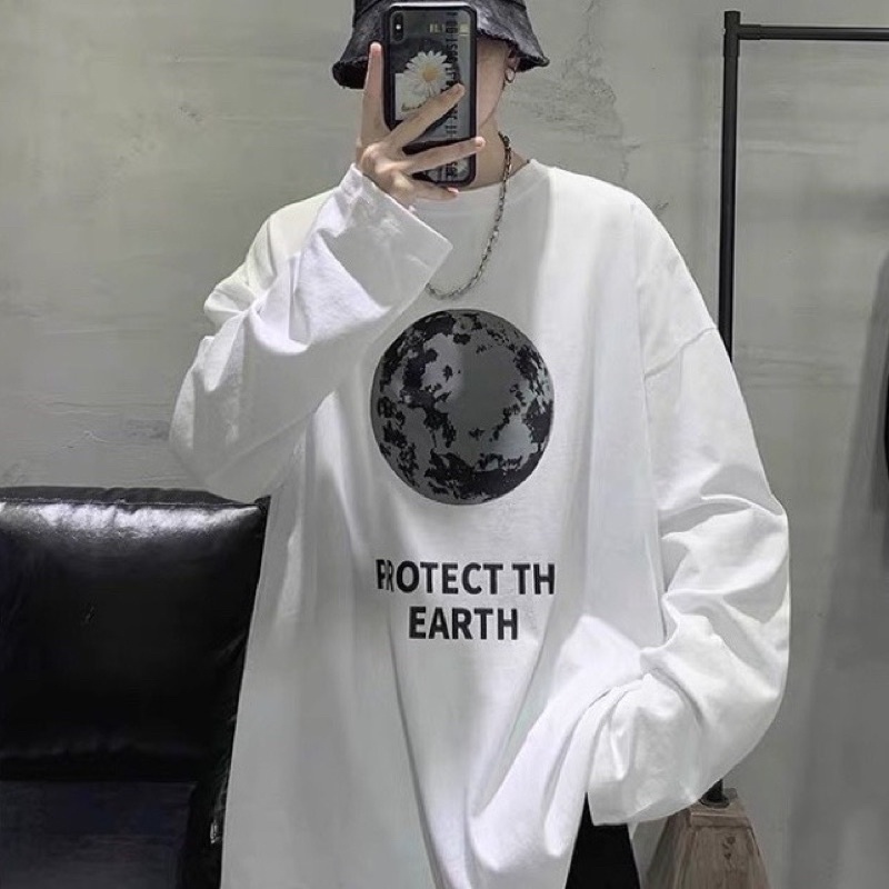 Áo sweater nam nữ form rộng unisex, áo sweater dài tay cotton mềm mịn in hình trái đất