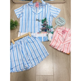 Bộ pyjama đùi lụa latin freesize có túi