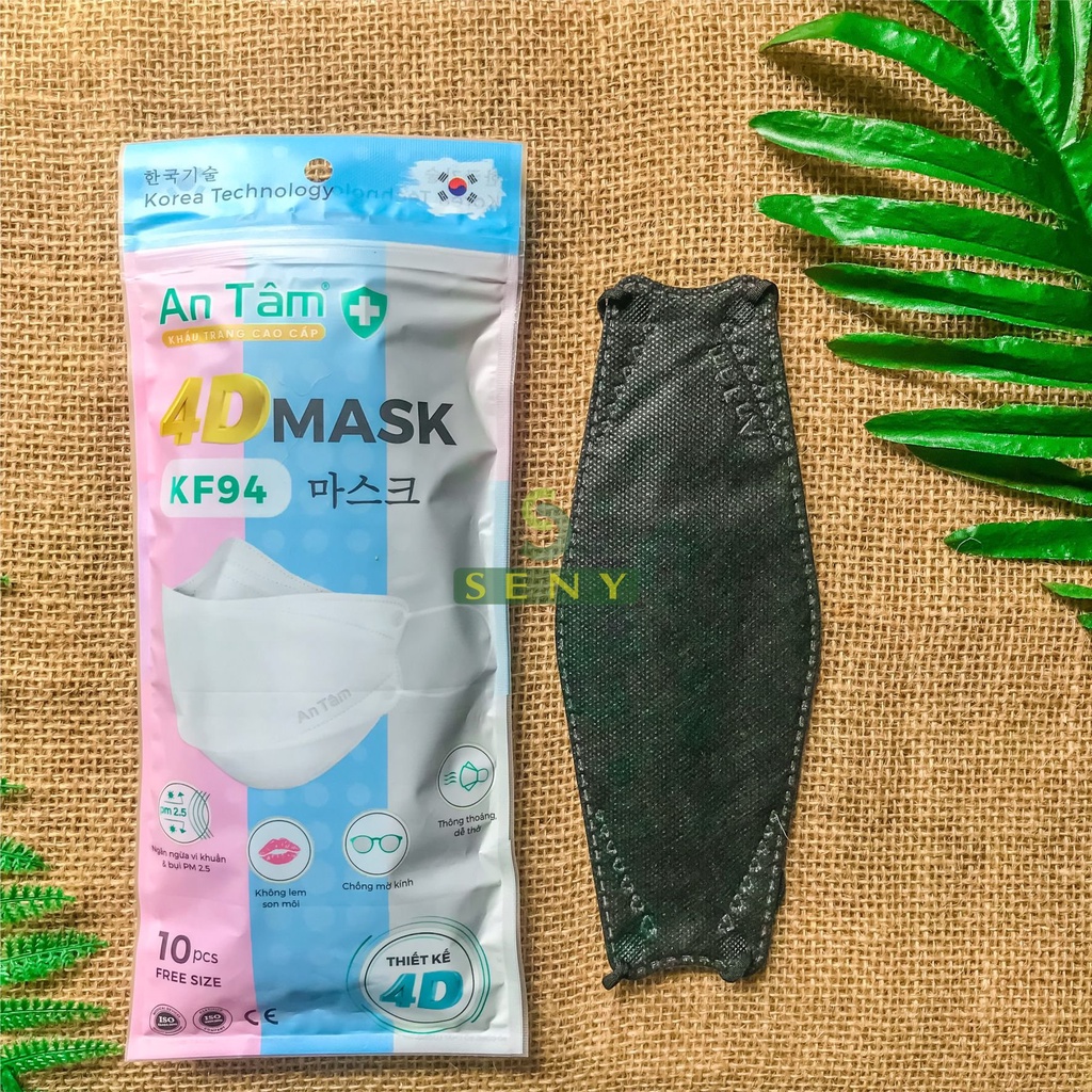 Combo 5 túi Khẩu trang 4d kf94 mask Hàn Quốc 4 lớp kháng khuẩn ngăn bụi mịn thông thoáng An Tâm túi gồm10 cái_x5AT4DO