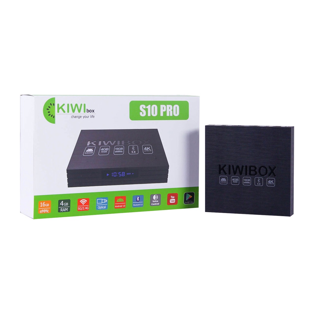 Kiwibox S10 Pro, xem youtube trên tivi, android 10, Ram 4G, Rom 16G, cổng quang, bluetooth