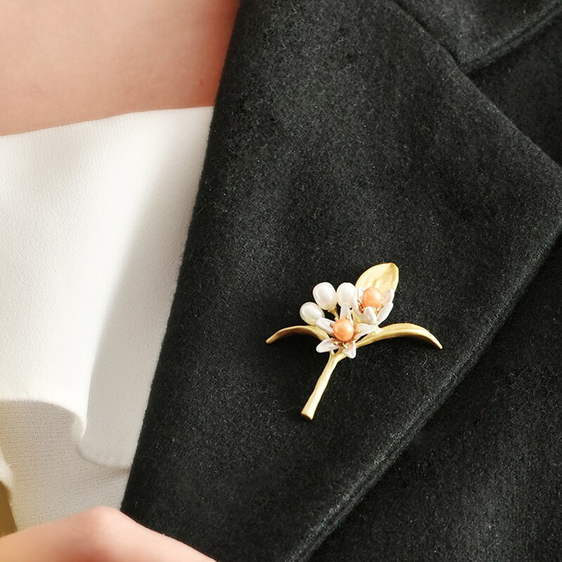 Trâm Cài Áo Hình Cây Xanh Đính Ngọc Trai Tráng Men Màu Sắc Ngọt Ngào Kiểu Vintage Thời Trang Cho Nữ