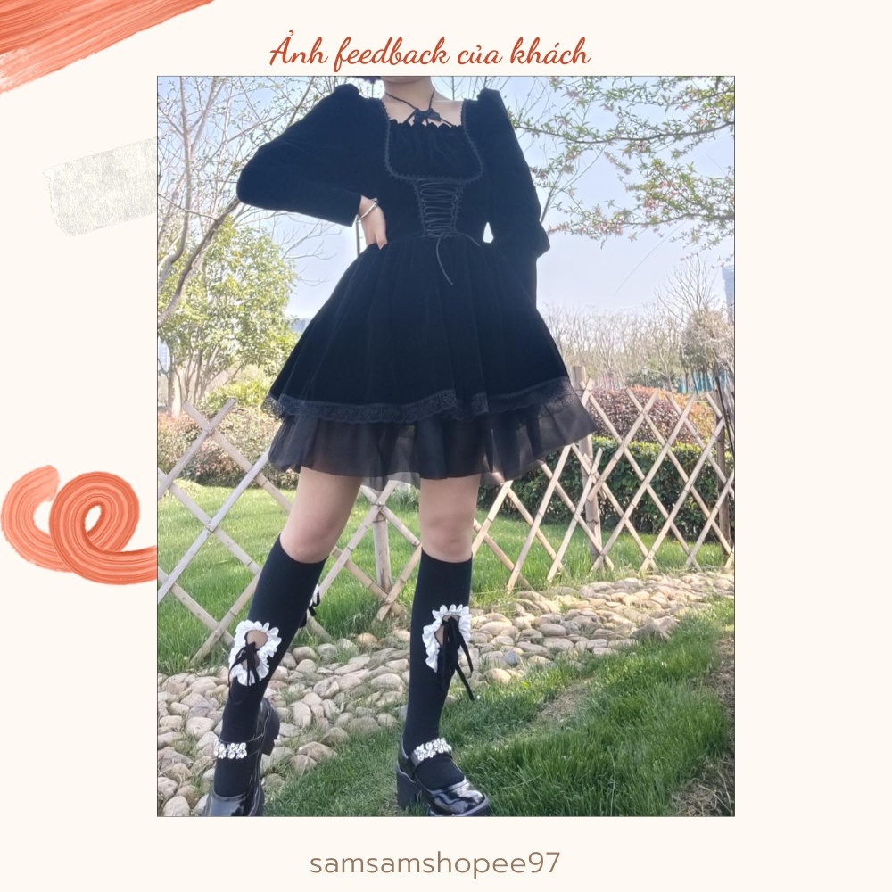 Váy lolita nhung thắt eo bồng bềnh siêu xịn