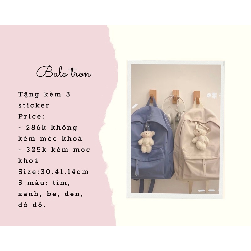 Balo trơn cài gấu