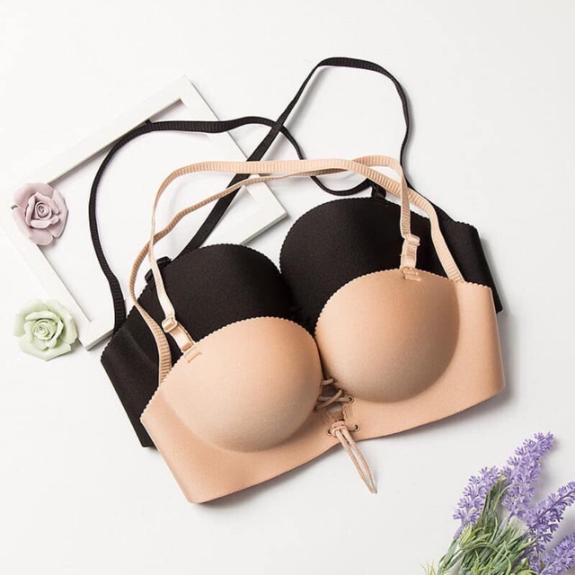 Áo ngực su hở lưng trong suốt dây rút cao cấp, mút bàn tay siêu dày Tạo khe Chữ V Tự Nhiên 368