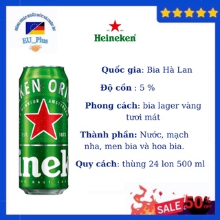 Bia heineken Hà Lan 500ml/ chai 250ml - thùng 24 lon