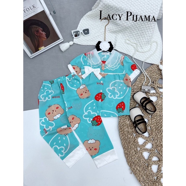 Bộ Ngủ Pijama Lụa Mango Phối Cổ Ba Lá Cho Bé Gái