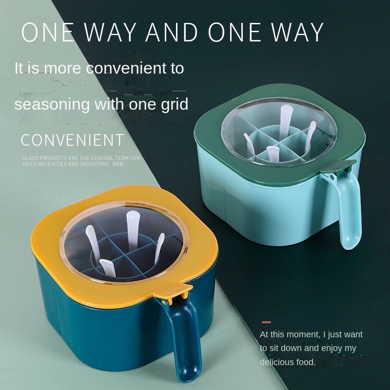 Hộp Đựng Gia Vị 4 Ngăn Kèm Muỗng Tiện Lợi