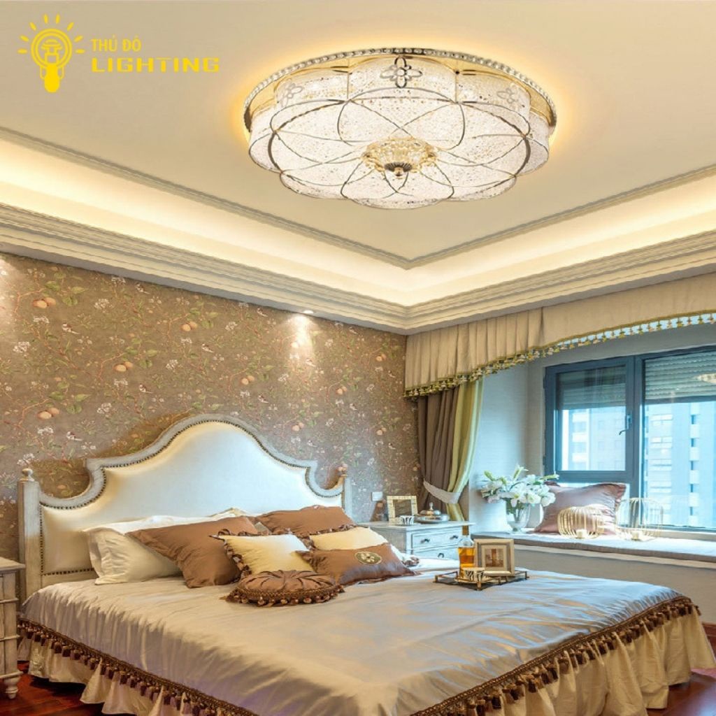 Đèn Ốp Trần Phòng Khách Hoàng Liên Đăng THỦ ĐÔ LIGHTING Thiết Kế 8 Cánh Hoa Mềm Mại Với Đèn LED 3 Chế Độ Màu H3-500