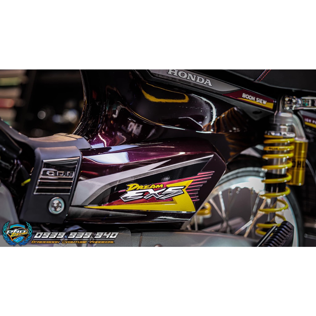 Tem Rời Dán Xe Dream Mẫu Ex5 Tím Vàng Cực Đẹp, Hàng 3 Lớp Chất Lượng Cao