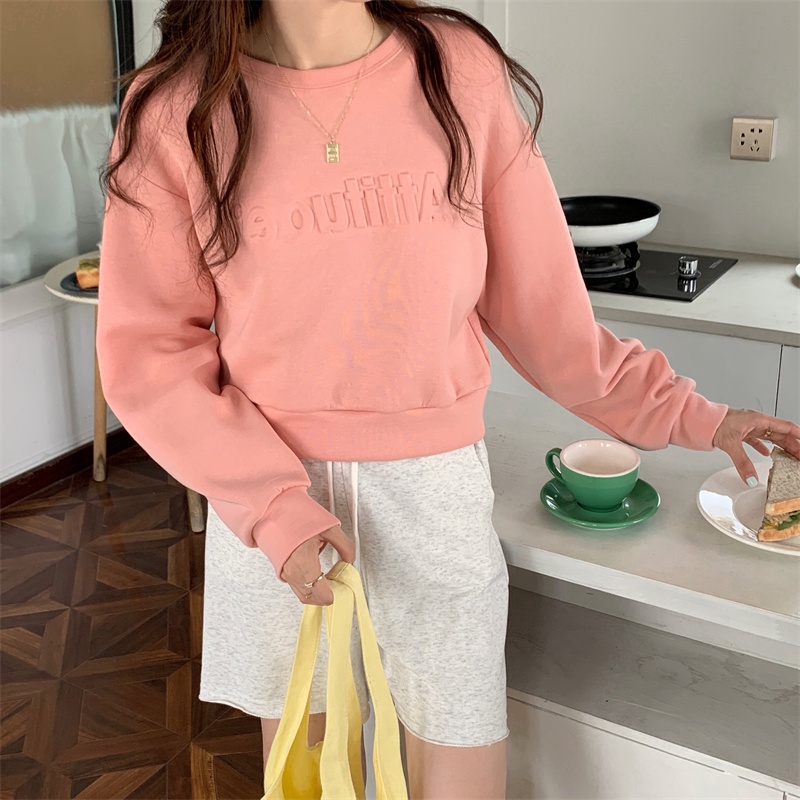 SUXI Áo Sweater Thể Thao Tay Dài Cổ Tròn Màu Sắc Đơn Giản In Chữ Thời Trang Mùa Thu Cho Nữ