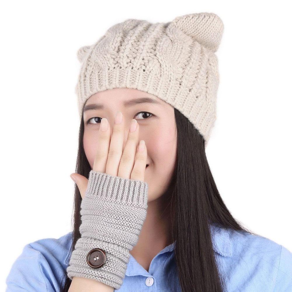 BORAG Mũ beanie Tai Mèo Màu Trơn Thời Trang Cho Nữ