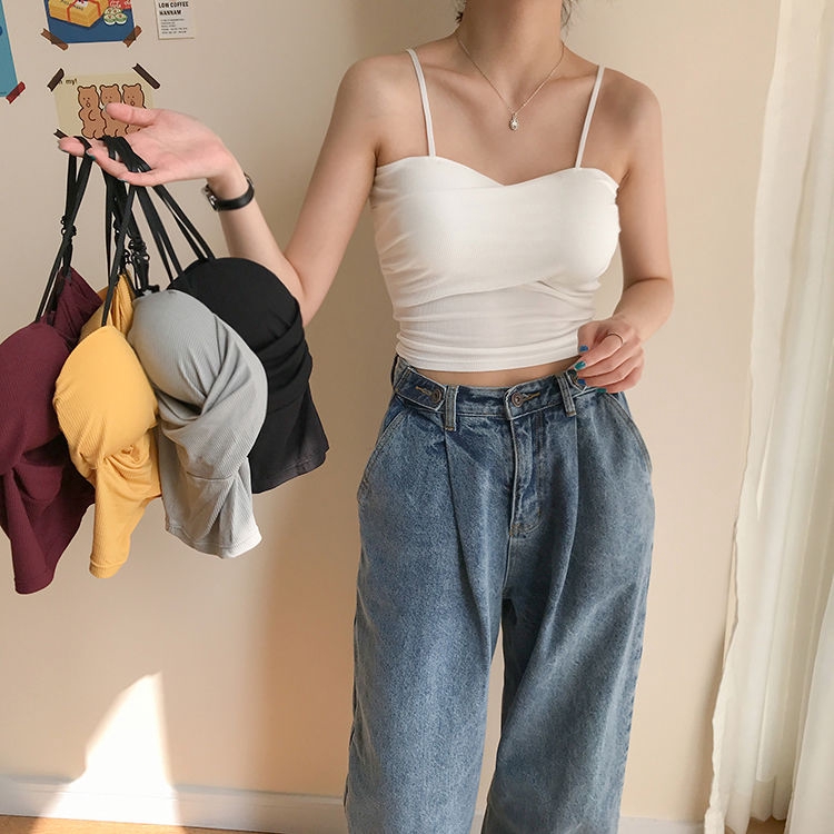 Summer Women Sexy Camisole Tank Top with Chest Pad