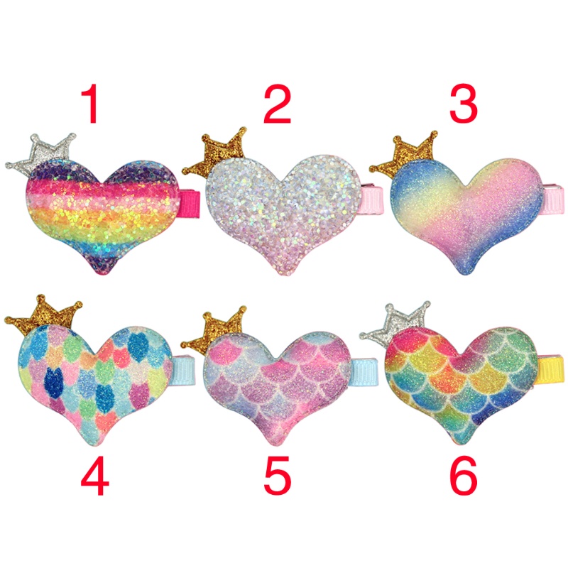 1 Kẹp Tóc Hình Vương Miện Họa Tiết Trái Tim Màu Cầu Vồng Lấp Lánh