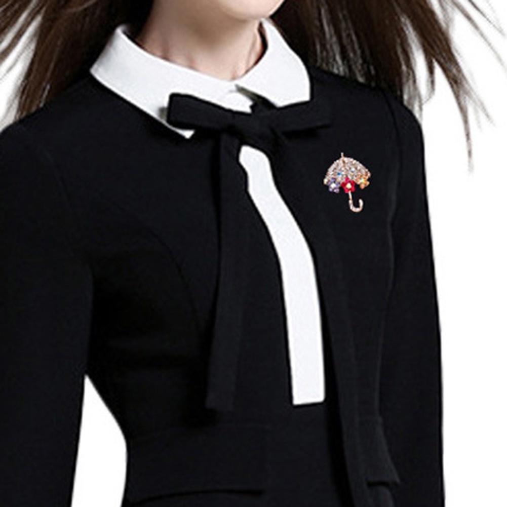 YOML✔Women Fashion Umbrella Flower Rhinestone Inlaid Brooch Pin Jacket Collar Decor