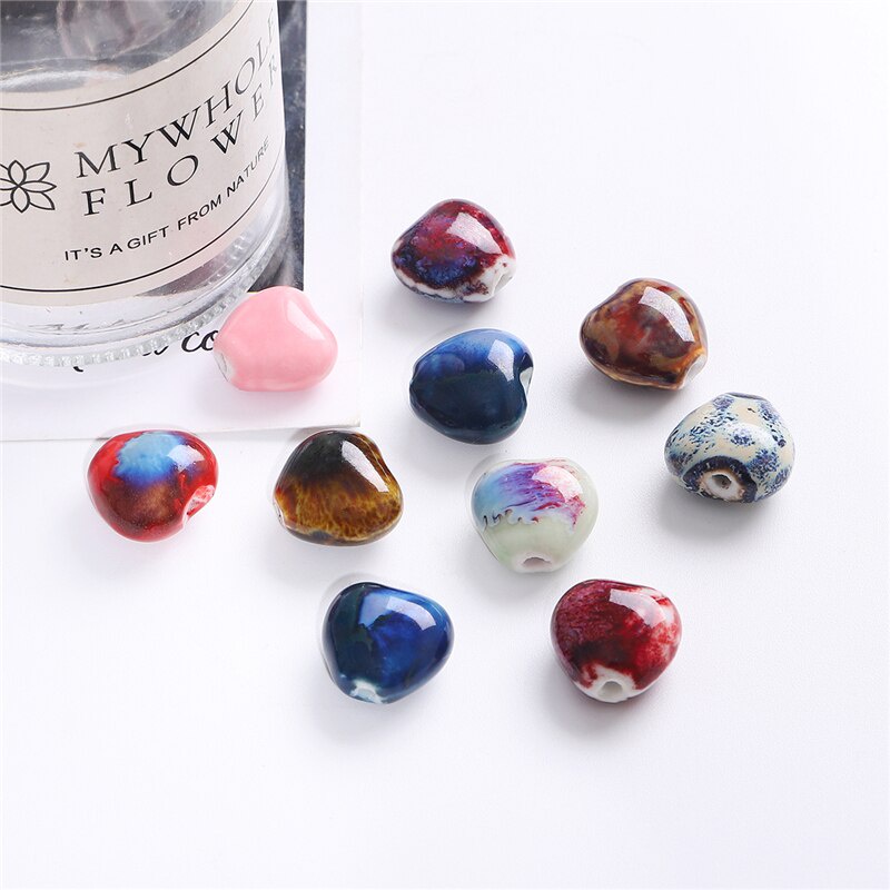 10 Hạt Xỏ Lỗ Hình Trái Tim Nhiều Màu Kích Thước 16x15mm