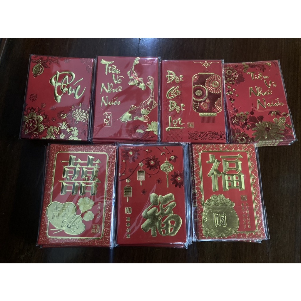 6 bao lì xì đỏ Trung Quốc, giấy đẹp, size vừa