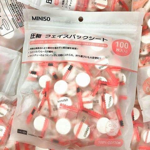 Mặt Nạ Giấy Nén Miniso Túi 100 Viên Mask Nhật Bản Dưỡng Da Kallyn Beauti