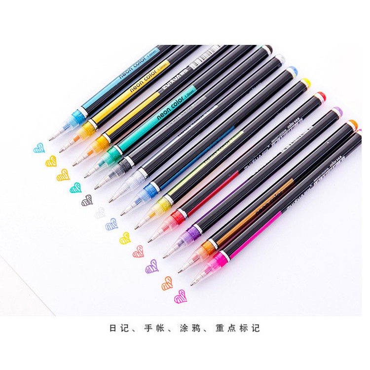 Bút nhũ neon color set 12- 24 bút, phụ kiện trang trí sổ planner, bullet journal