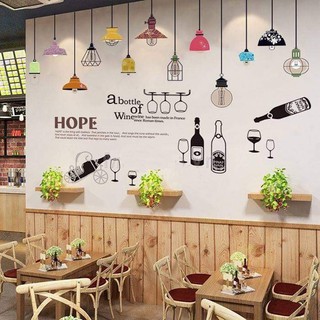 combo 2 bức decal dán tường mẫu dèn kết hợp nhà bếp