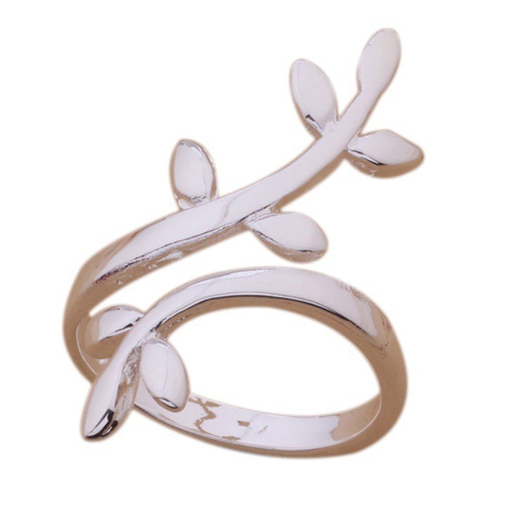 Nhẫn đeo tay mạ bạc hình nhành lá cây độc đáo đẹp mắt cho nữ