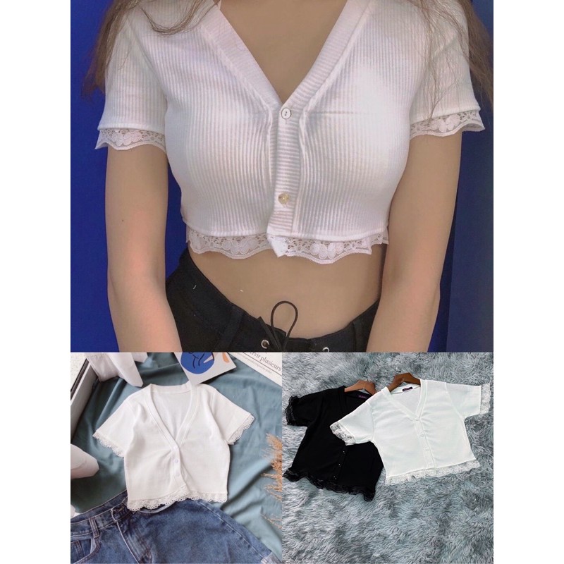 Áo CROPTOP tay ngắn ,áo CROPTOP phối ren