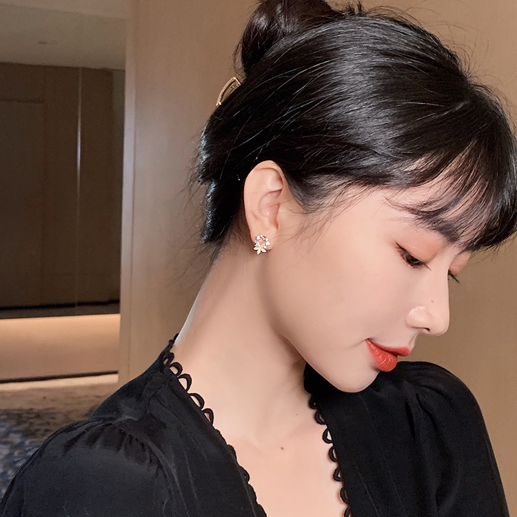 Đôi khuyên tai hình cánh hoa đính đá mắt mèo thời trang cho nữ