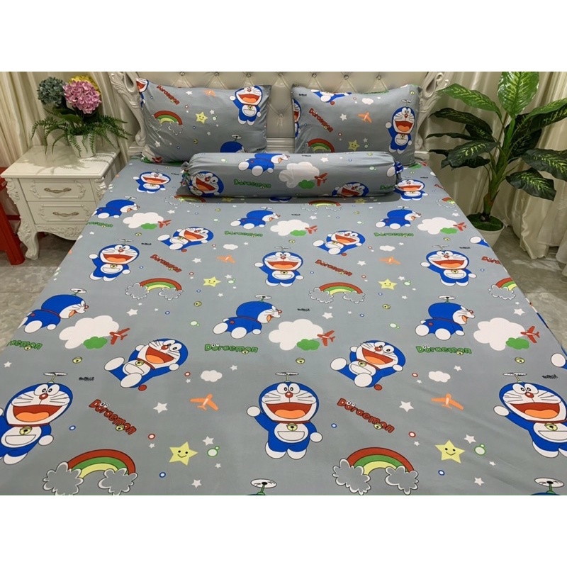 Bộ Drap thun Hàn quốc 4 món mẫu hoạt hình Đoraemon cho bé