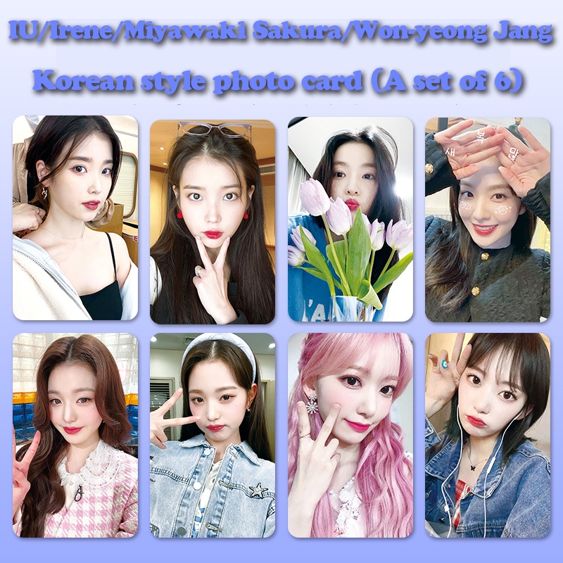 IU/Irene/Jang Won Young/Miyawaki Sakura Set 6 Thẻ Hình Ca Sĩ Hàn Quốc