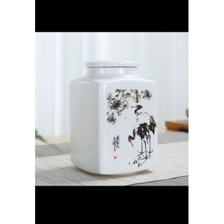 Hủ đựng trà gốm sứ cao cấp sai lớn đươc vẽ thủ công bằng tay rất tinh xảo tặng kèm xúc trà tre
